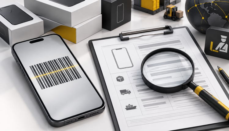 Концептуальна ілюстрація смартфона, документів і перевірки ідентифікатора пристрою